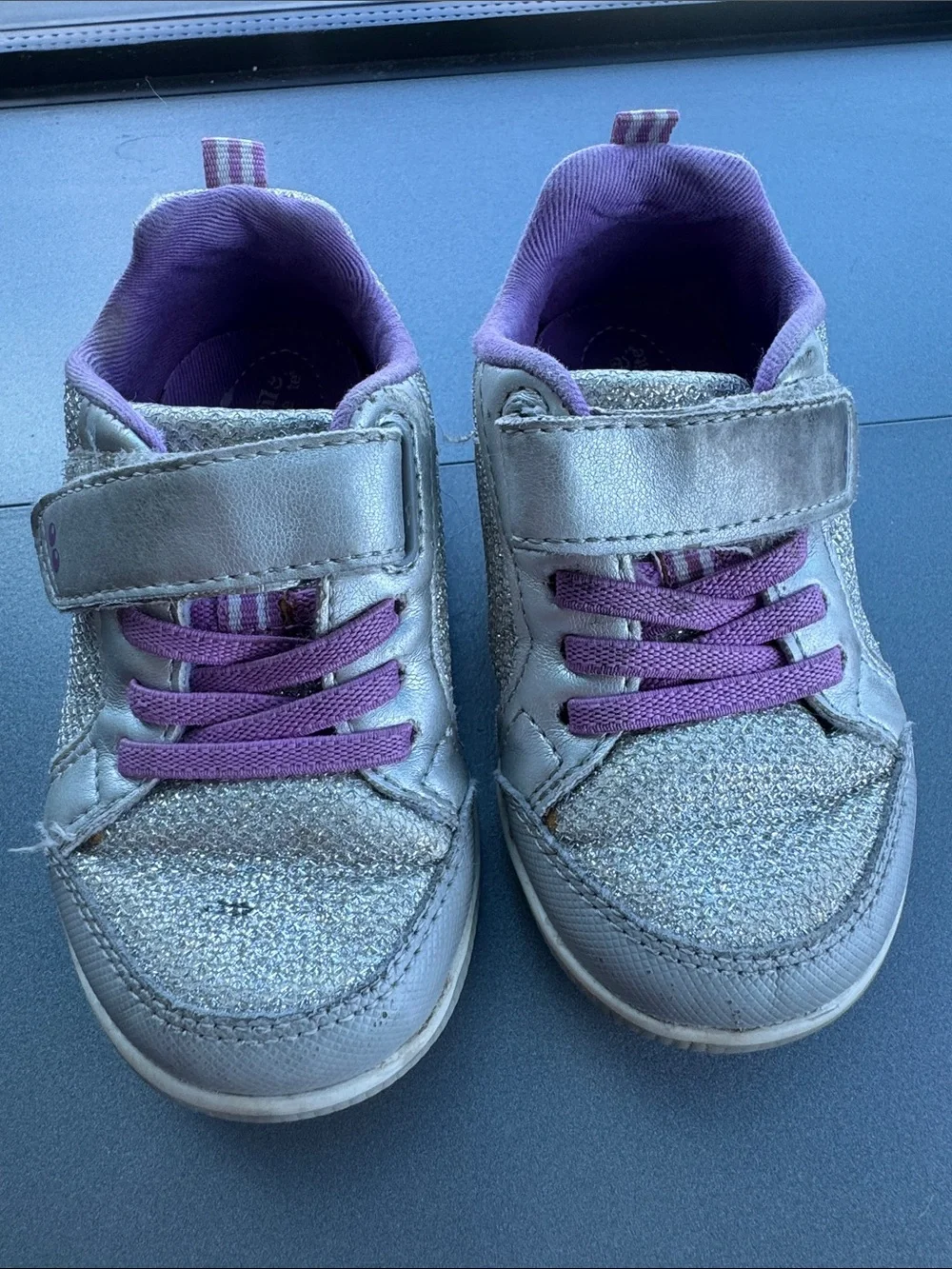 Stride Rite Silver Glitter Sneakers with Purple Trim